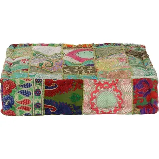 Pouf Flickwerk Quadrat Baumwolle Handgefertigt 50×50×12 cm Grün - Bunt