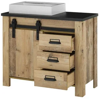 furn.design Waschtisch "Stove" in Used Wood hell und anthrazit Set mit Waschbecken - Naturbelassen, Dunkelgrau