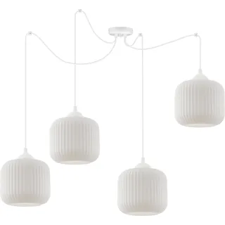 Hängelampe Spider Riffle Weiß 4-flammig mit weißen Zylinder Lampenschirmen E27