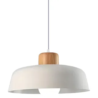 HJXDtech ⌀30cm Pendelleuchte Esstisch, Moderne Bunt Hängeleuchte aus Metall & Holz E27-Fassung, Höhenverstellbar Hängelampe für Küchen, Esszimmer, Schlafzimmer & Wohnzimmer (Bianca)