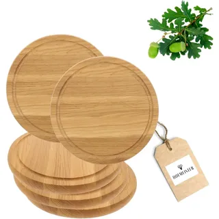5X HOFMEISTER® Schneidebrett aus Eichen-Holz, rund 25 cm, kleines Tranchierbrett mit Saftrille, robuste Schneide-Unterlage aus Europa, einfaches Schneiden auf einem Profi-Hackbrett
