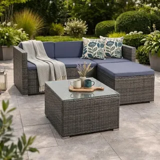 Rattan Lounge Sitzgruppe Gartenmöbel Set Sofa Couch 3-Sitzer Rattanmöbel Grau - Grau