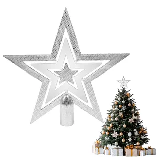 YINZZTRY Christbaumspitze Stern Verzierung, Weihnachtsbaumspitze Glitzer-Stern, Weihnachtsbaumspitze mit Glitzer, Sterne Plastik Christmas Tree Topper, für Weihnachten Dekoration, Silber