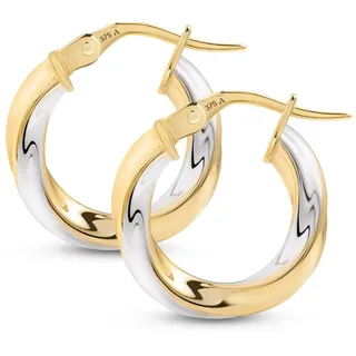 Amberta 9K 14K Creolen Zweifarbig Ohrringe Damen, Gedrehte Zweifarbige Weiss und Gelbgold Creolen, Diamantschliff, Echt Goldcreolen 10 15 20 mm, Hergestellt in Italien: 9K Gold 10 mm