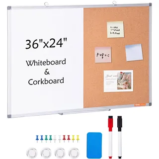 VEVOR 36" x 24" Whiteboard & Korktafel-Kombination mit Aluminiumrahmen – 2-in-1 magnetische, trocken abwischbare Pinnwand zur Wandmontage – Ideal für Schule, Zuhause, Büro