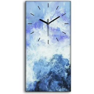 Dekor Leinwand Uhr Wandbilder Quarz 30x60 Abstrakte surreale graue blaue Wolken - schwarze Hände - Blau