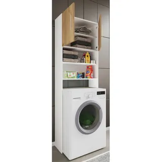 VCM Jutas Waschmaschinenschrank 64 x 190 cm Weiß/Honigeiche Holz