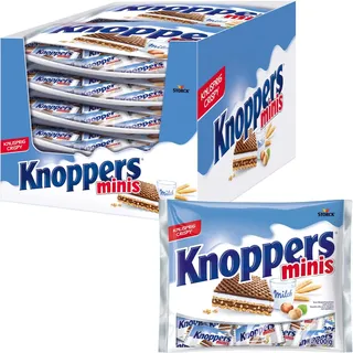Knoppers minis – 12 x 200 g – Gefüllte Waffelschnitten mit Milch- und Nougatcreme, Haselnüssen und Kakao