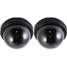 O&W Security 2X Kamera Attrappe mit Fake Objektiv Videoüberwachung Warensicherung Dummy-Überwachungskamera mit rotem LED Licht für Innen- und Außenbereich