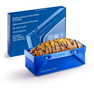 coox WUNDERFORM Frame S - die faltbare Kastenform mit Metallverstärkung - Backen & Servieren in Einem I Antihaft-Silikon I Spülmaschinenfest I Kein Stürzen I BPA-frei Blau
