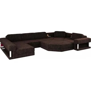 Design Ecksofa U-form Bettfunktion Couch Textil Sofas Schlafsofa Leder Stoff Neu - Dunkelbraun