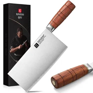 XINZUO Profi Hackmesser 18,8cm Chinesisches Kochmesser -3 Schichten Verbundstahl Küchenmesser Multifunktions Hackbeil Scharfes Edelstahl Chefmesser -Ergonomischer Griff aus Red Wood -FU Serie