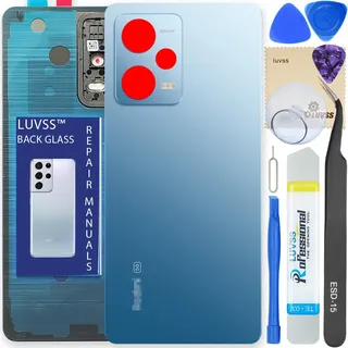LUVSS Akkudeckel Kompatibel für Xiaomi Redmi Note 12 Pro 5G Rückseite Glas Deckel Backcover Ersatz Reparatur Set (Blau)