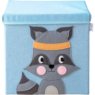 LIFENEY Aufbewahrungsbox mit Deckel und Waschbär I Spielzeugbox mit Tiermotiv passend für Würfelregale I Ordnungsbox für das Kinderzimmer I Aufbewahrungskorb Kinder