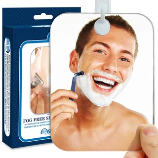The Shave Well Company Shave Well Deluxe Antibeschlag Duschspiegel – Großer Anti Fog Rasierspiegel für Männer und Frauen – Selbstklebender Haken – Rahmenlos – Reisen Camping Fitnessstudio – Unzerbrechlich