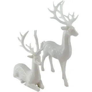 Kashyke 2 Stücks Weihnachtsdeko Rentier Figure Hirsch Elch Statuen Skulpturen Tier Figur Dekofigur Groß,Weihnachten Deko Innen Elegant Rentier Hirsch für Wohnzimmer,Küche,Tisch (Weiß)