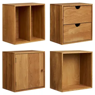 Wandregalset , Eichefarben , Holz , 4-teilig , Eiche , Holz , 1 Fächer , 2 Schublade(n) Schubladen , 30x18x18 cm , Wohnzimmer, Regale, Wandregale