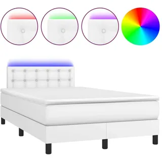 vidaXL Boxspringbett mit Matratze & LED Weiß 120x200 cm Kunstleder - Weiß