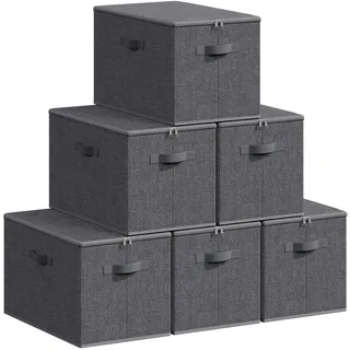 SONGMICS Faltbare Aufbewahrungskisten mit Griffen, 6er Set, Kleidung Organizer, Vliesstoff, 50 x 30 x 30 cm, grau - Grau