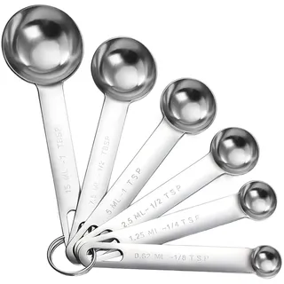 6 Stück Messlöffel-Set, Edelstahl Messlöffel, 6 Measuring Cups Metall Messlöffel mit Skala, Gewürzlöffel Esslöffel Dosierlöffel für Klein Trockenrationen Flüssigkeiten Backmessen Feststoffe