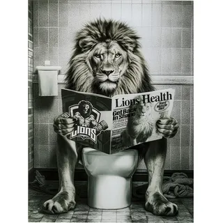 Kare Design Glasbild Bath Lion, Grau, 80x60 cm, Wandbild, Wandkunst, ESG Sicherheitsglas, Bilddruck, Löwen Motiv, Abstrakt, Wohnzimmer
