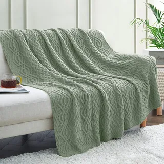 Aormenzy Überwurfdecke mit Zopfmuster, weiche und warme Strickdecke, übergroß, für Couch, Bett, Sofa, Wohnzimmer, 152,4 x 203,2 cm, Salbeigrün