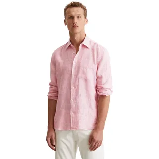 Marc O'Polo Herren Leinenhemd Langarm gestreift, Rosa (Multi/Raspberry pink, S,