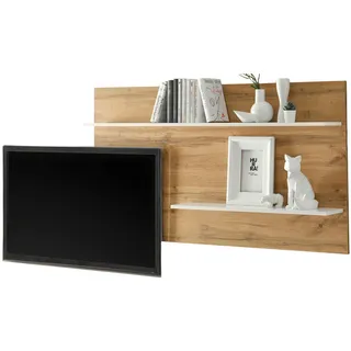 Furn.Design Wandregal Eiche Wotan, weiß 155 cm, Wandpaneel mit 2 variablen Regalböden , Weiß , Holzwerkstoff, Metall , Nachbildung,Eiche , Uni, Holz Optik , 155x80x20 cm , Wohnzimmer, Regale, Wandregale