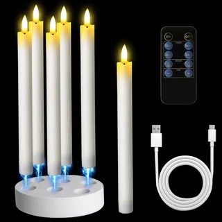 Lieberwell LED Stabkerzen mit Timerfunktion und Ladestation, 6er LED Stabkerzen Wiederaufladbar Kerzen Flackernd mit Fernbedienung Timer für Zimmer Wohnzimmer Halloween Weihnachten Tisch Party Deko