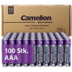Camelion Ultra Alkaline Batterien AAA – AAA Batterien 100 Stück, Batterien 10 Jahre Haltbarkeit, Umweltfreundlich, Batterie AAA, Batterie Digitalkameras, Weihnachtsbeleuchtung (100x AAA)