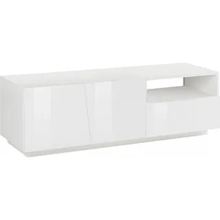 Fernsehschrank Dlandon, Niedriges Sideboard für Wohnzimmer mit 2 Türen, Sockel für TV-Möbel, 100 %  Italy, cm 150x43h46, weiß glänzend - Weiß