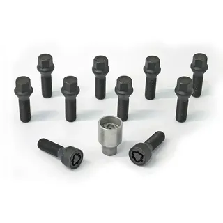 H&R Radschrauben Satz Kegelbund M14x1.50 - Länge 28mm - Schwarz - 10 Stück - inkl. Felgenschloss