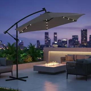 Ampelschirm 3,5M Grau mit LED Sonnenschutz Kurbel Solar Schattenspender Garten - Grau
