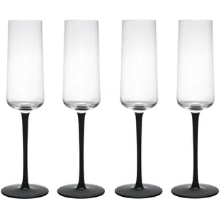 MIKASA Palermo Kristall-Champagnerflöten 4er-Set, 250ml, Champagnerglas-Set mit schwarzen Stielen | 100% bleifreies Kristall - Geschenkkarton & spülmaschinenfest