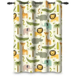 ggaimwf 107x160cm Ösenvorhang mit Tiermotiv für Kinderzimmer Giraffe Löwe Tropisch Dschungel Niedlich Cartoon Verdunkelungsvorhänge Fenstervorhänge für Spielzimmer Wohnzimmer,1-Einzelpaneel