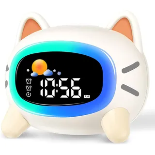 Lemnoi Kinderwecker Lichtwecker für Jungen und Mädchen, Batteriebetrieben Kinder Schlaftrainer mit Nachtlicht, Snooze-Funktion, 4 Helligkeitsstufen und Buntem Licht, Lichtwecker für Kinder