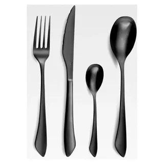 Besteckset für 4 Personen | 16-teilig | PVD-Besteck in Schwarz matt im Vintage-Stil | Edelstahl 18/0 matt | je 4x Tischgabel, Tafelmesser, Tischlöffel & Teelöffel