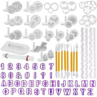 Blumen-Fondant-Werkzeug-Set, 108-teiliges Kuchendekorationsset mit Buchstaben, Zahlen, Formen für DIY Backen Dessert