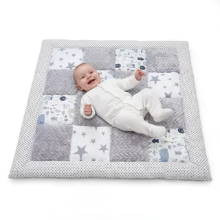 DANKA® Extra dicke Krabbeldecke 100x100 cm – 100% Baumwolle – weich & sicher auf harten Böden – faltbare Baby Spieldecke für Zuhause & unterwegs (Gepunktet)