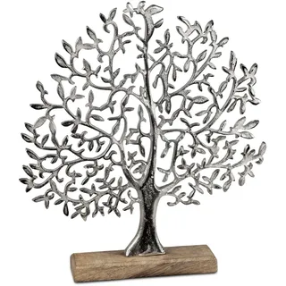formano Lebensbaum 40cm Aluminium Mangoholz Deko Baum Aufsteller in Braun/Silber