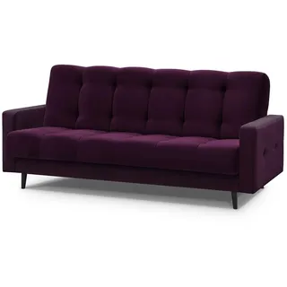 beautysofa Schlafsofa Nancy BIS mit Schlaffunktion Bettkasten Polstersofa aus Velours Sofa mit Federkern Holzbeine, Stoff: kronos 03 - Lila