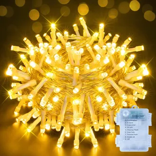 Ollny Lichterkette Außen Batterie 10 m, 100 LED Warmweiß, 8 Modi, Timer, IP44 – Weihnachtsbeleuchtung für Innen & Außen, Garten, Balkon, Camping – Weihnachtsdeko für Weihnachten, Hochzeit, Party
