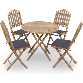 The Living Store 5-tlg. Garten-Essgruppe mit Kissen Klappbar Bambus - Grau