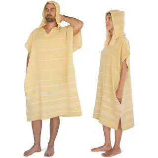 LeStoff Badeponcho - 50% Bio-Baumwolle 50% Hanf - Leicht, Saugstark, Schnelltrocknend, Bio, Strandponcho Kapuze, Handtuchponcho, Surf Poncho, Handtuchkleid, Duschponcho, Umziehponcho (Sun, L)