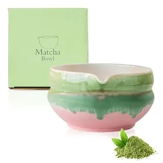 Chingcoo Matcha-Schüssel Keramik mit Ausgießer, handgefertigte japanische Matcha Schale & Bowl, Teeschale für Teezeremonien und Matcha-Zubereitungmit Geschenkbox zum Schlagen von Matcha, Farbverlauf