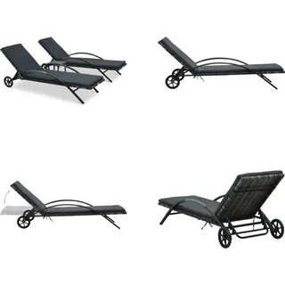 vidaXL Sonnenliegen mit Tisch Poly Rattan Anthrazit - Liegestuhl - Liegestühle - Liege - Liegen - Grau