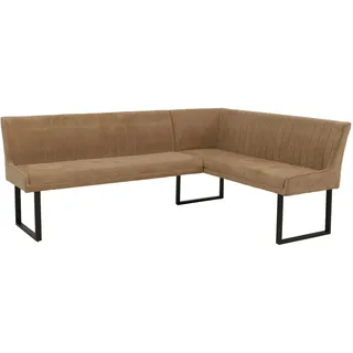 Mendler Eckbank HWC-O82, Esszimmerbank Bank, Öko-Tex (310g/m2) Chenille Stoff/Textil Metall 210x159cm ~ hellbraun