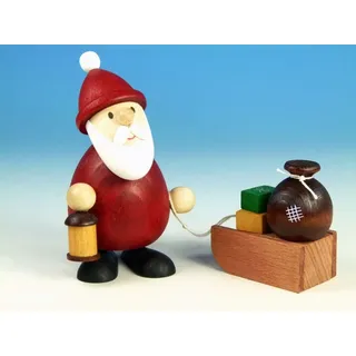 Holzfigur Weihnachtsmann mit Laterne und Schlitten HxB 9,3x9,5cm NEU Seiffen