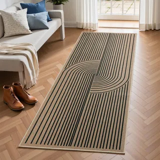 Tuocal Lang Läufer Flur 60x182cm, Jute Aussehen KüchenTeppich rutschfest Waschbar Teppichläufer, Küchenläufer, Flur Teppich für Küche Korridor Schlafzimmer Waschküche