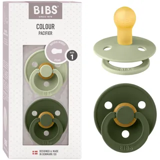 BIBS Colour Schnuller 2er-Pack, BPA-frei, Kirschform Nippel. Naturkautschuk/Latex, Hergestellt in Dänemark. Größe 1 | 0+ Monate | 2-Pack, Sage/Hunter Green